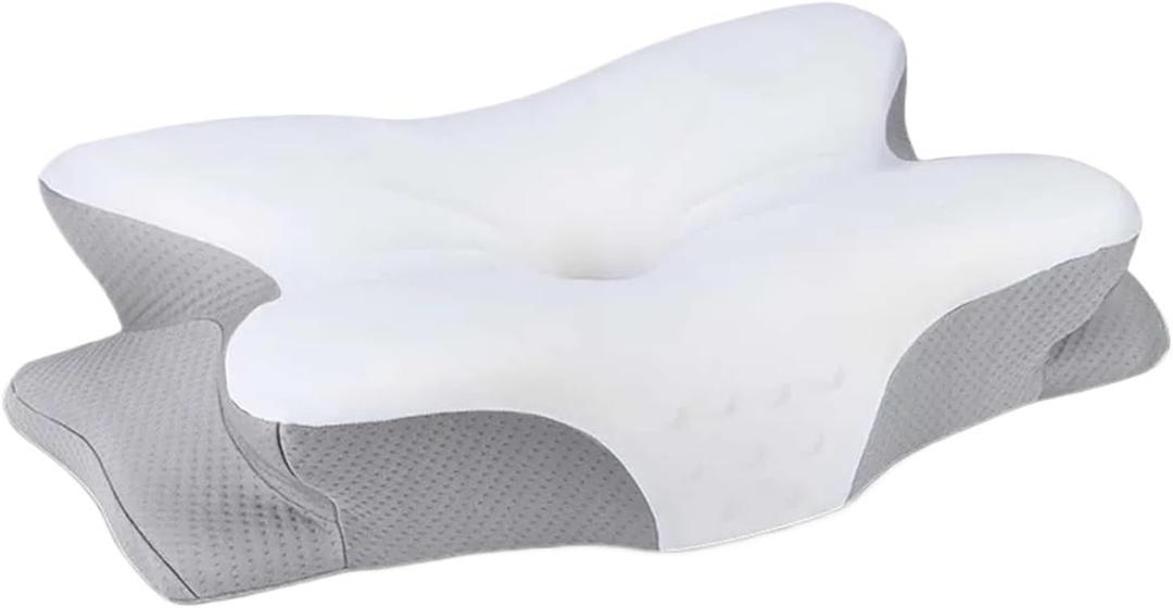Memory Foam Pillows Shape Relaxing Slow Rebound Neck Pillow Sleeping (Size, White-Grey)