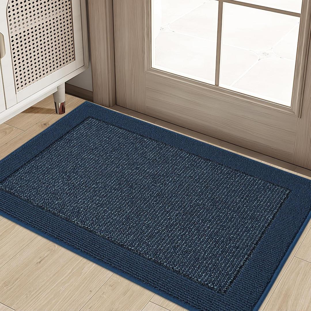 BEQHAUSE Indoor Door Mat 20" x 32", Dirt Trapper Door Mats Non-Slip Entryway Rugs Washable, Resist Dirt Absorbent Welcome Mat, Low Profile Floor Mats for Front Back Door and Entryway, Blue (1'8" x 2'8" (Rectangular))
