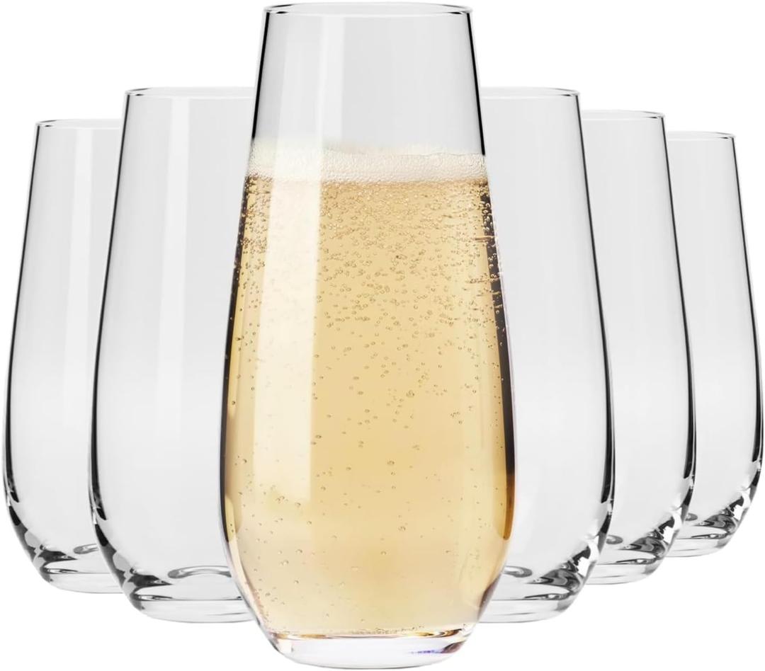 Krosno Champagne & Drink Glasses from the Harmony Collection | Set of 6 | 7.8 oz | Crystal Clear | For Home, Restaurant & Parties | Dishwasher Safe | Lead-Free Crystal Glass