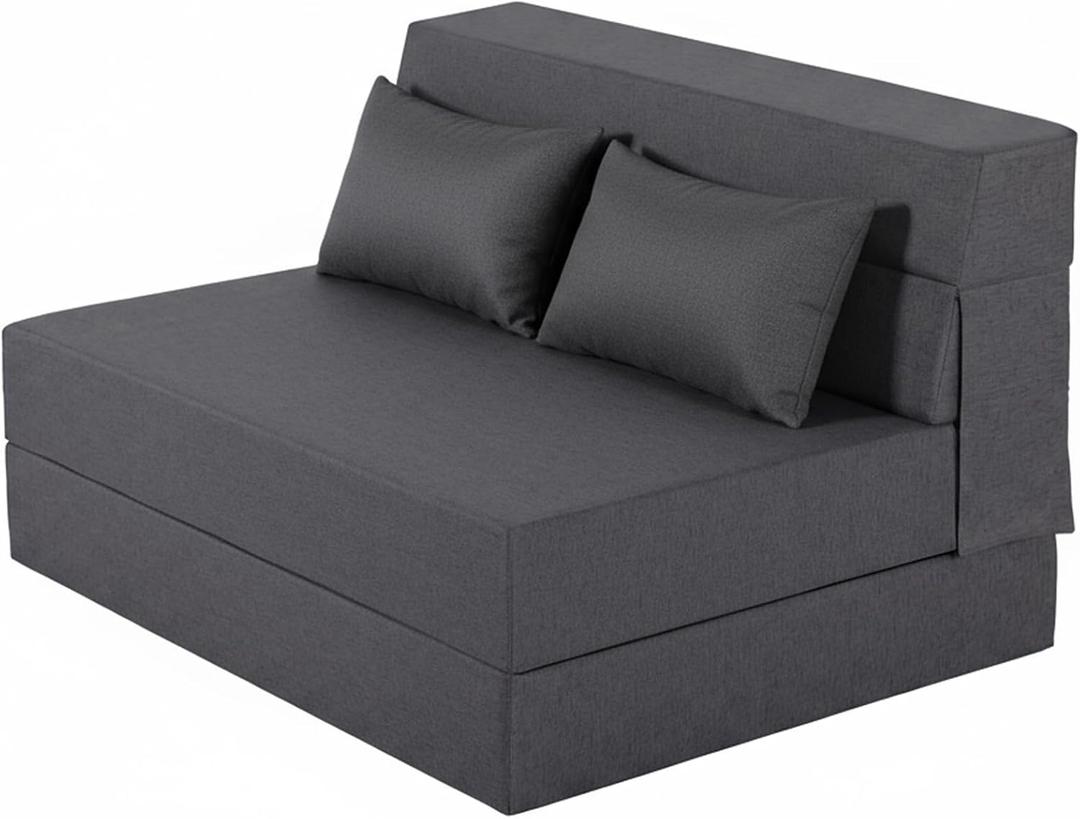 Folding Sofa Bed, Convertible Sleeper Chair Bed, Standard Size, Dark Grey | Foldable Mattress with Pillow, Washable Cover, Ideal for Living Room, Bedroom and Guest Room