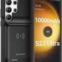 NEWDERY Galaxy S23 Ultra Battery Case 10000mAh, Qi Wireless Charging, Fast Charging, Sync Data Supported, Powerful Portable Rechargeable Charger Case for Samsung S23 Ultra 5G 6.8" Black