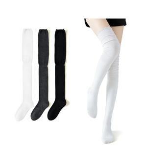 Eyleenda Women Slimming Thigh High Socks Elastic Cuff Stretchy Polyester Teen Girls Sock for Work Commute Travel Slim (White+Black+Gray)