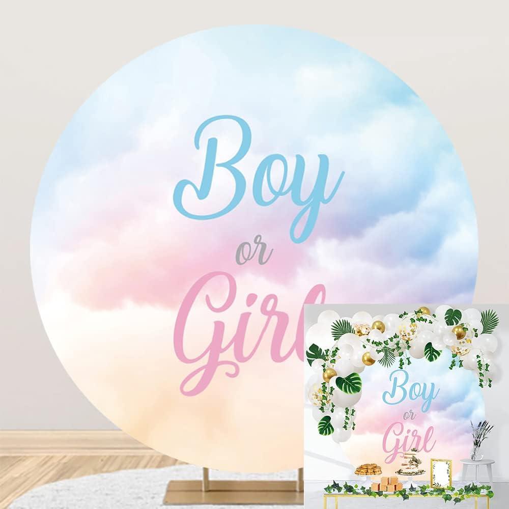 OERJU 7.5x7.5ft Gender Reveal Round Backdrop Boy or Girl Blue Pink Clouds Photography Background Circle Backdrop Cover Newborn Baby Shower Reveal Gender Party Decoration Photo Booth Props