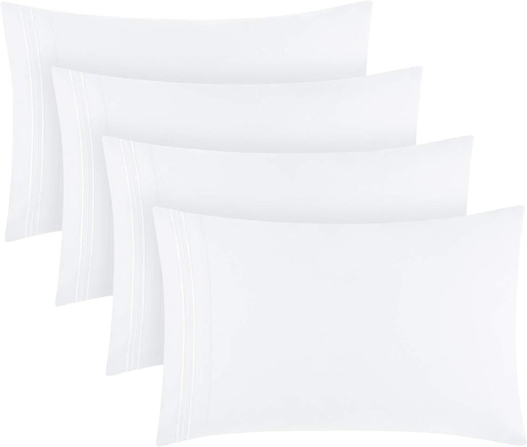 Mellanni Pillow Cases Set - 4 PC Iconic Collection Pillowcases - Hotel Luxury, Extra Soft, Cooling Pillow Covers - Wrinkle, Fade, Stain Resistant (King 20" x 40", White)