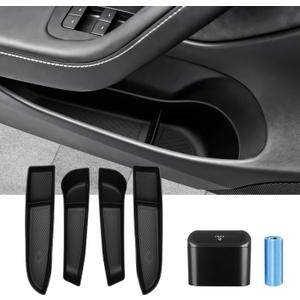 Door Side Storage Box and Trash Can for 2024 2025 2026 Refresh Tesla Model 3 Highland Accessories Front Rear Door Insert Slot Storage Tray Organizer Protector Garbage Bin with Trash Bags 6PCS