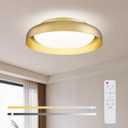 Ken & Ricky Flush Mount Ceiling Light Fixture, Led Dimmable 24w for Bedroom Kitchen Bathroom Laundry Hallway Entryway,Remote Control (Brushed Gold,12Inch,1PK)