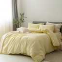 FOSSA Duvet Cover Set 100% Washed Cotton Linen Feel Super Soft Breathable Cozy 3 Pieces Bedding Sets Solid Pastel Yellow California King