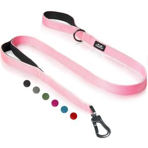 TwoEar 6FT 1IN Strong Pink Dog Leash with 2 Padded Handles, Traffic Handle Extra Control, Comfortable Soft Dual Handle, Auto Lock Hook, Reflective Walking Lead for Small Medium and Large Dogs