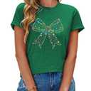 Christmas Shirts for Women Bow Christmas Shirt Coquette Bow Tshirt Xmas Lights Tee Holiday Vacation Casual Outfit