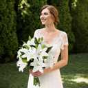 12 Bundles Lily Artificial Flower with 12 Head Full Bloom Lily & 24 Bud White Rhinestone Fake Flower Wedding Bridal Party Decor Home Hotel Bouquet Centerpiece Floral Arrangement