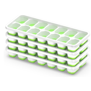 Ice Cube Tray with Lid, 4 Packs 56 Cubes Durable Stackable Ice Cube Trays for Freezer with Removable Lids, Easy-Release Plastic & Silicone Ice Tray for Cocktail, Coffee (Green)