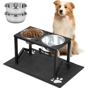Elevated Dog Bowls, Metal Raised Dog Bowl Stand with 2 Thick 58oz Stainless Steel Food Bowls & Non-Slip Mat - 11.8" Tall for Medium/Large Breeds