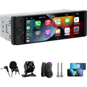 DINRGO Single Din Car Radio - Car Stereo with Wireless Apple Carplay Android Auto, 6.9" Touchscreen Radio with Bluetooth 5.2 Support Mirror Link, RC，GPS, FM, USB & Type-C Fast Charging, EQ, SWC，MIC