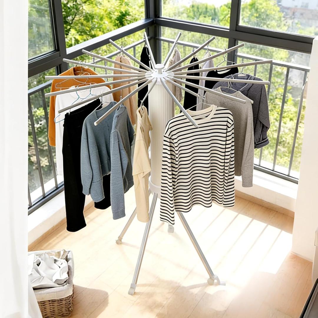 Clothes Drying Rack Four Corners, Large Capacity Portable Laundry Drying Rack, Space Saving Design for Indoor Outdoor Use, Multi-Function Clothing Rack, Towel & Blanket Drying Rack for Laundry Room