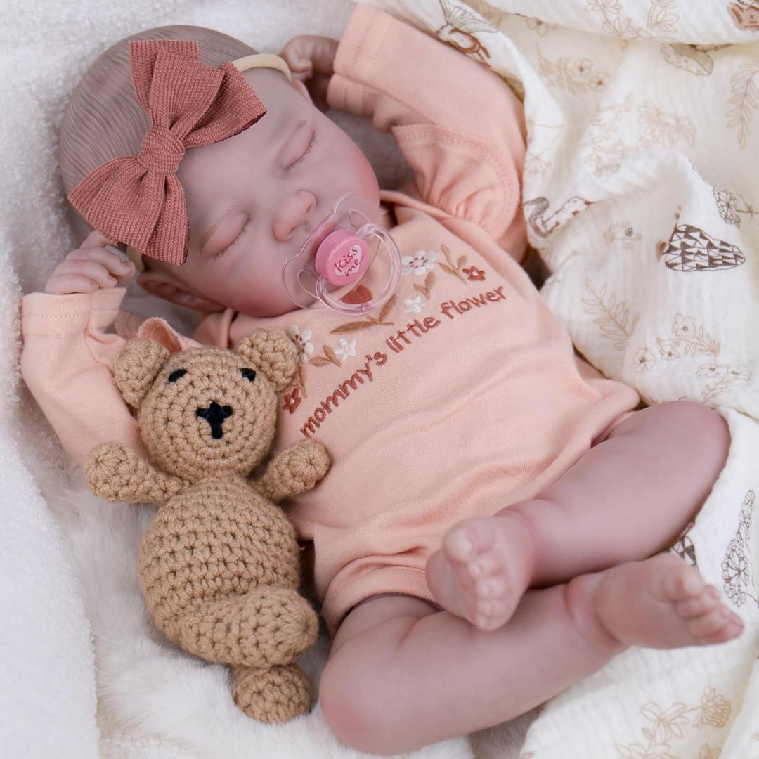 EKOKIZ Lifelike Reborn Baby Dolls, 20-Inch Realistic Baby Doll Girl Soft Cloth Body Newborn Doll with Complete Accessories for Kids Age 3+ Real Life Dolls, Lovely & Pretty Girls