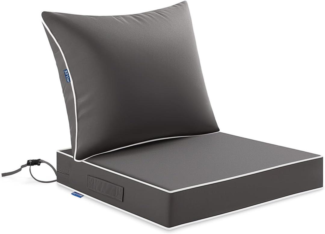 MIULEE Dark Grey Outdoor Seat Cushion 24x24 Inch Waterproof & 3 Year Fade Resistant Deep Seat and Back Cushion for Patio Furniture Chair Sofa Couch with Handle and Adjustable Straps