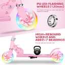 Scooter for Kids Ages 3-12 - Kids Kick Scooters with Led Light Up Wheels & 3 Levels Adjustable Handlebar, Lightweight Foldable 2 Wheel Girly Pink Scooter Christmas Birthday for Girls Boys.