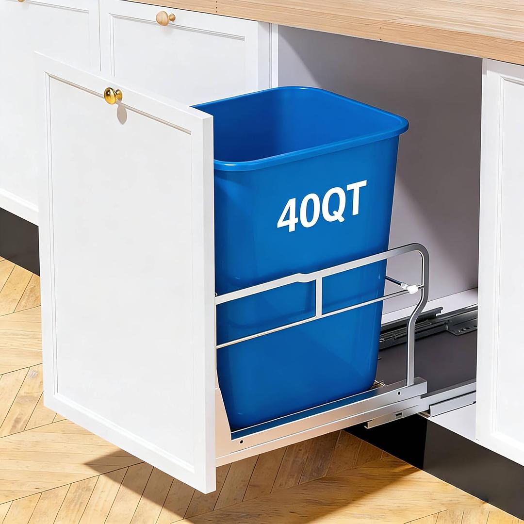 40QT Pull Out Trash Can Under Cabinet with Soft-Close Slides, 13" W X 18" D Heavy Duty Under Sink Trash Can Kit for Kitchen, Garbage Can Not Included, Requires Minimum Cabinets Opening, Up to 100 Lb