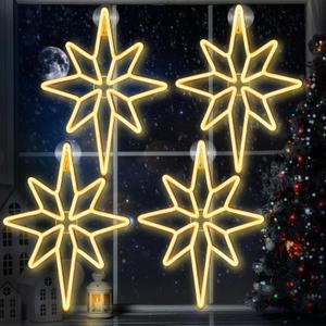 Enhon 4 Pack 16 Inch Bethlehem Star Window, Christmas Star, Nativity Lighted Outdoor, USB Powered or Battery Operated Bethlehem Christmas Neon Light for Window Bedroom Indoor Decor (Warm White)