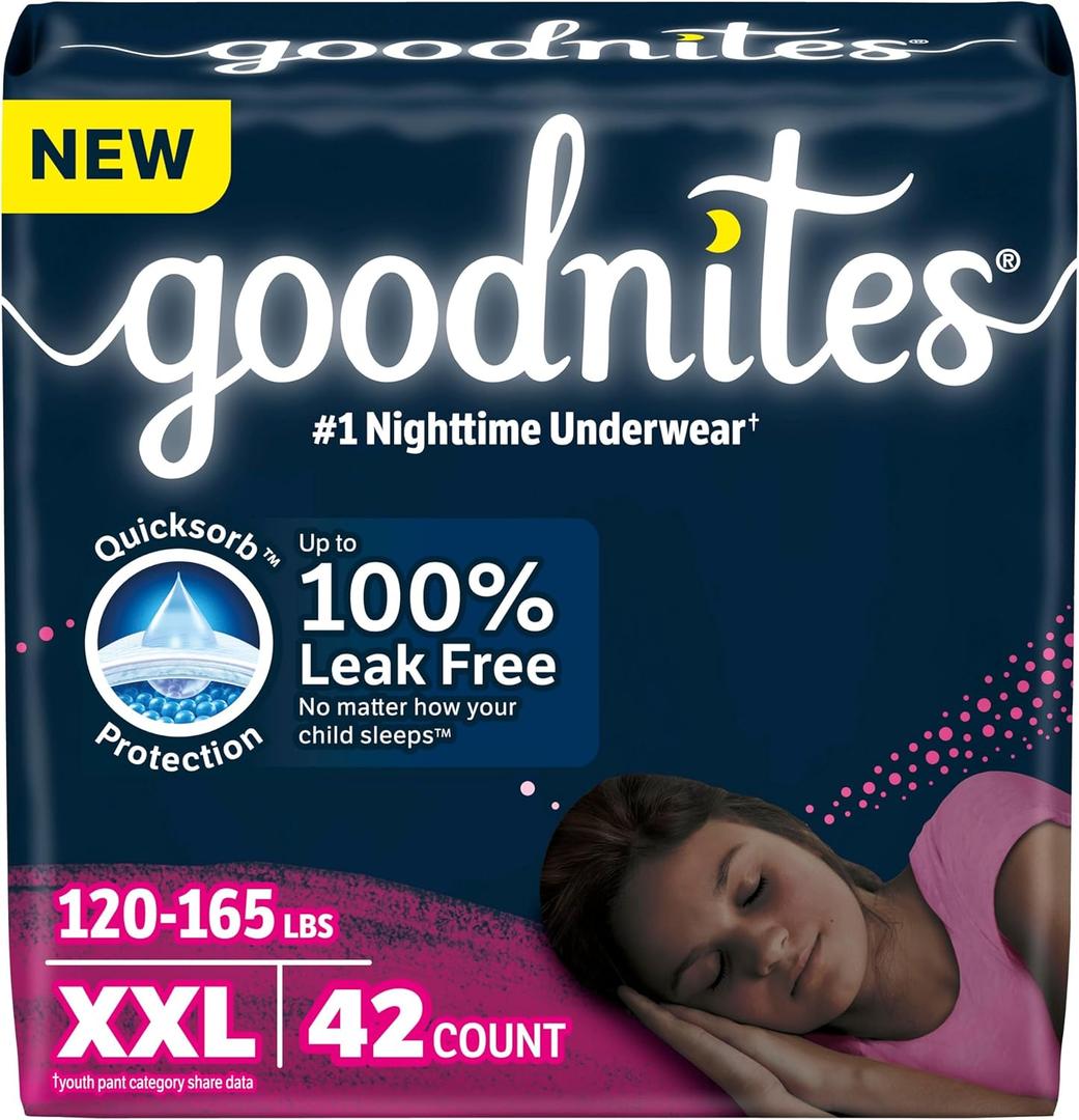 Goodnites Girls' Nighttime Underwear, Size XXL (120-165 lbs), 42 Ct (2 Packs of 21), 