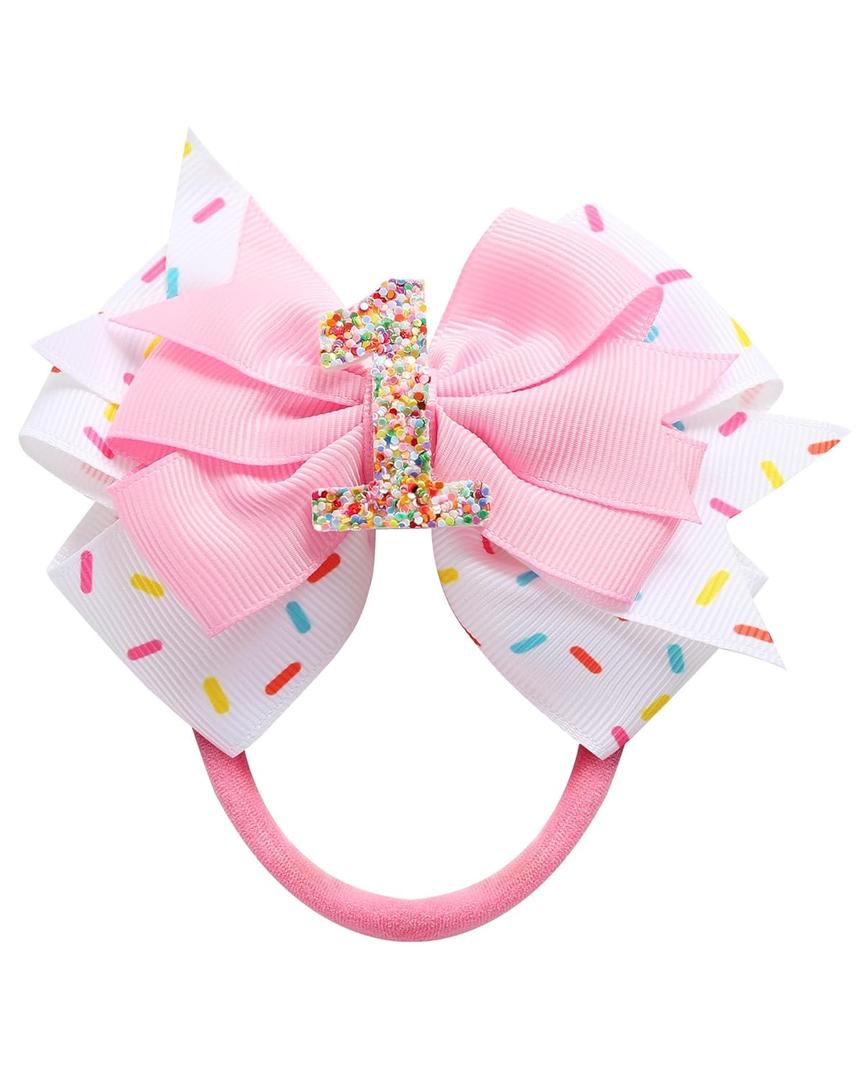 Birthday Hair Bow for Baby Girls 1 2 3 4 5 6 Years Sprinkle Decorations Confetti Ice Cream Party Pink Hair Accessories Headband for First 1st Birthday