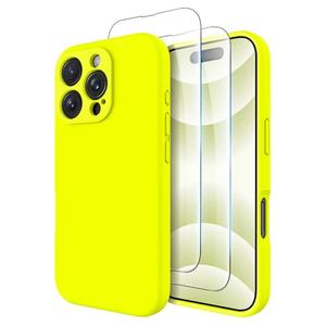 OTOFLY Compatible with iPhone 16 Pro Case, Compatible with MagSafe, Shockproof Magnetic Silicone Case for iPhone 16 Pro,[Military Grade Protection] [2 Pack Screen Protectors], Fluorescent Yellow