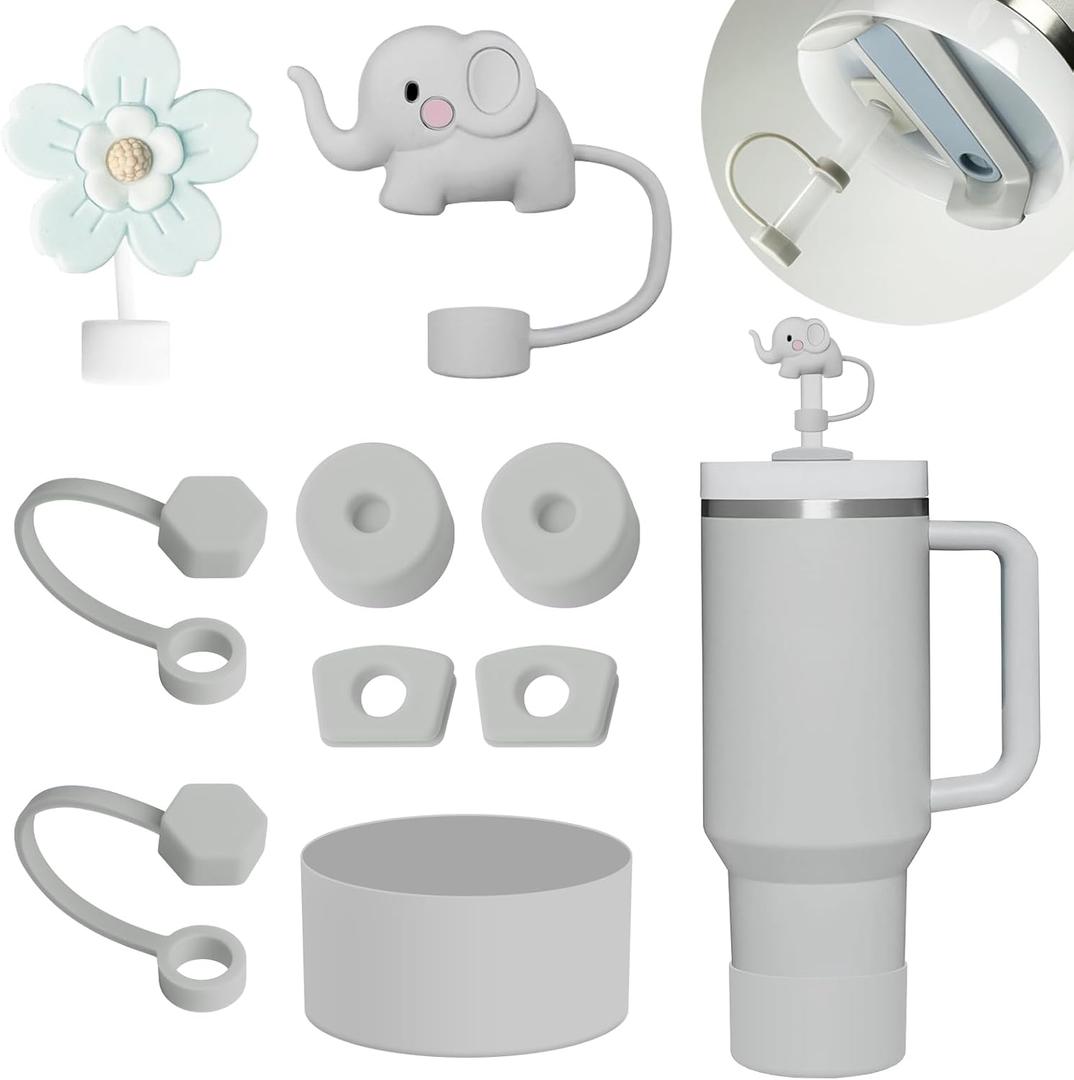 3 x Stanley Cup Accessories Set - 6 Pcs Silicone Spill Proof Stopper, 2 Straw Cover Caps, 1 Silicone Boot for 40/30oz Tumbler (Fog)