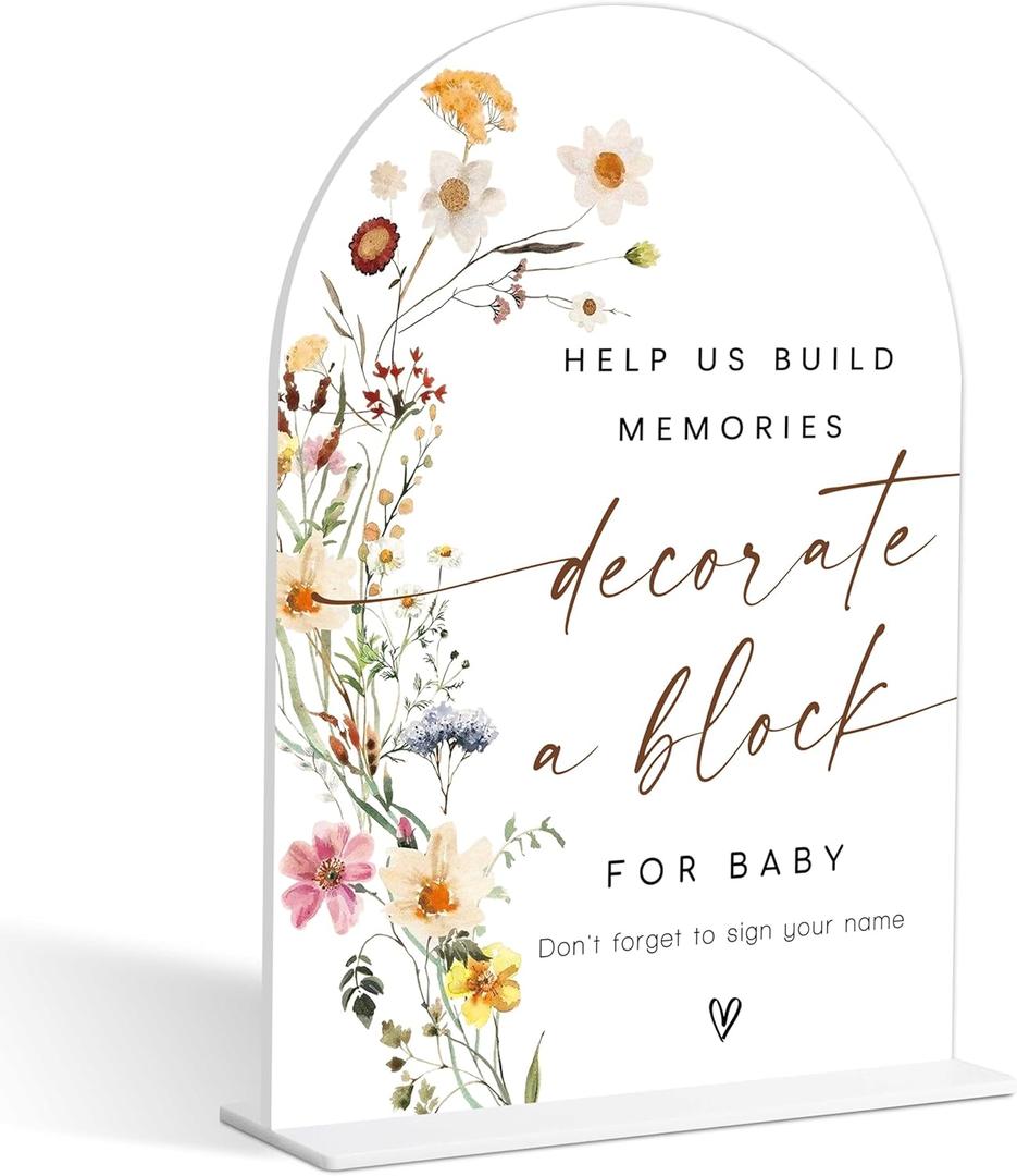 Decorate a Block Sign, Flower Baby Shower Table Decorations for Gender Reveal Party and Baby Shower, Centerpiece Party Decorations, Gender Reveal Gifts, 6X8 Inch Acrylic Arch Sign with Stand,9