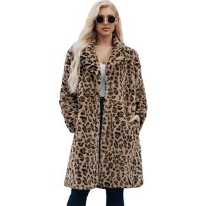 Long leopard suit collar faux fur coat women's casual coat autumn and winter new. (Medium)
