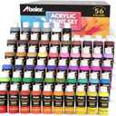 ABEIER Acrylic Paint Set, 56 Colors (2oz/60ml), Matte Finish, Waterproof, Rich Pigments, Non-Toxic Paints for Painting on Canvas Crafts Wood Ceramic, Fabric Ideal for Beginners and Students