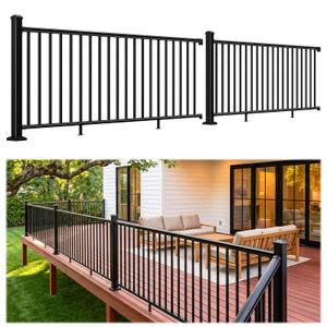 Egadis 36 in. H x 16 ft. W Porch and Deck Railing Kit, Aluminum Railing Kit, Black Textured AAMA 2604 Powder-Coat Finish Modular Rail System for Outdoor Decks, Porches & Balconies (2 Post, 2 Panel)