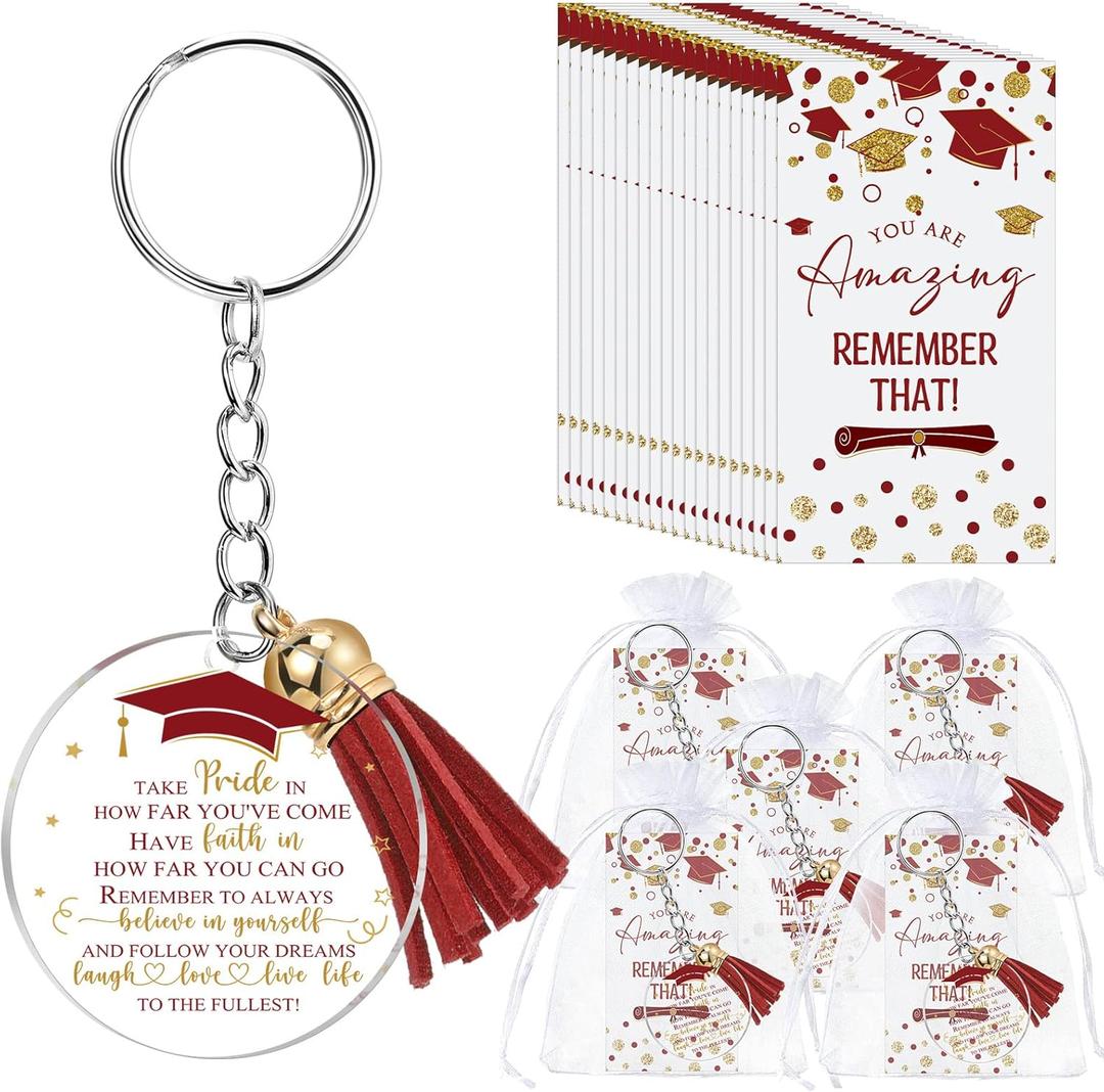 Chunful 24 Set Graduation Gift Keychain Class of 2025 Graduation Tassel Keychain Inspirational Cards College Graduate(Red) Chunful 24 Set Graduation Gift Keychain Class of 2025 Graduation Tassel Keychain Inspirational Cards College Graduate(Red)