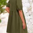 PRETTYGARDEN Womens 2025 Summer Casual Short Sleeve Dresses A Line Bow Tie Front Babydoll Loose Cute Mini Dress with Pockets (Green, S)