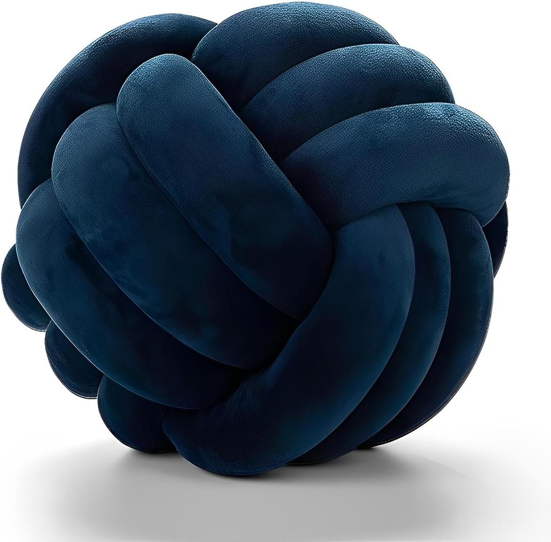 Knot Pillow Ball Round Cushion Pillows, Children Room Decoration Plush Toys Calming Stress Relief Toy (Dark Blue,11in/28cm)