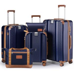 Luggage Set 3 Piece Luggage with PC+ABS Hardshell TSA Lock Spinner Wheels Carry on Lightweight SuitcaseYKK Zippers (Navy, 5 piece sets(20/24/28/DB/TB)