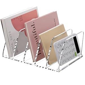 SANRUI Acrylic Mail Organizer, Clear Desk Organizer with 5 Vertical Slots, Upright Binder Divide for Notebooks, Mails, Books, Office Supplies Small File Holder for Home Office School