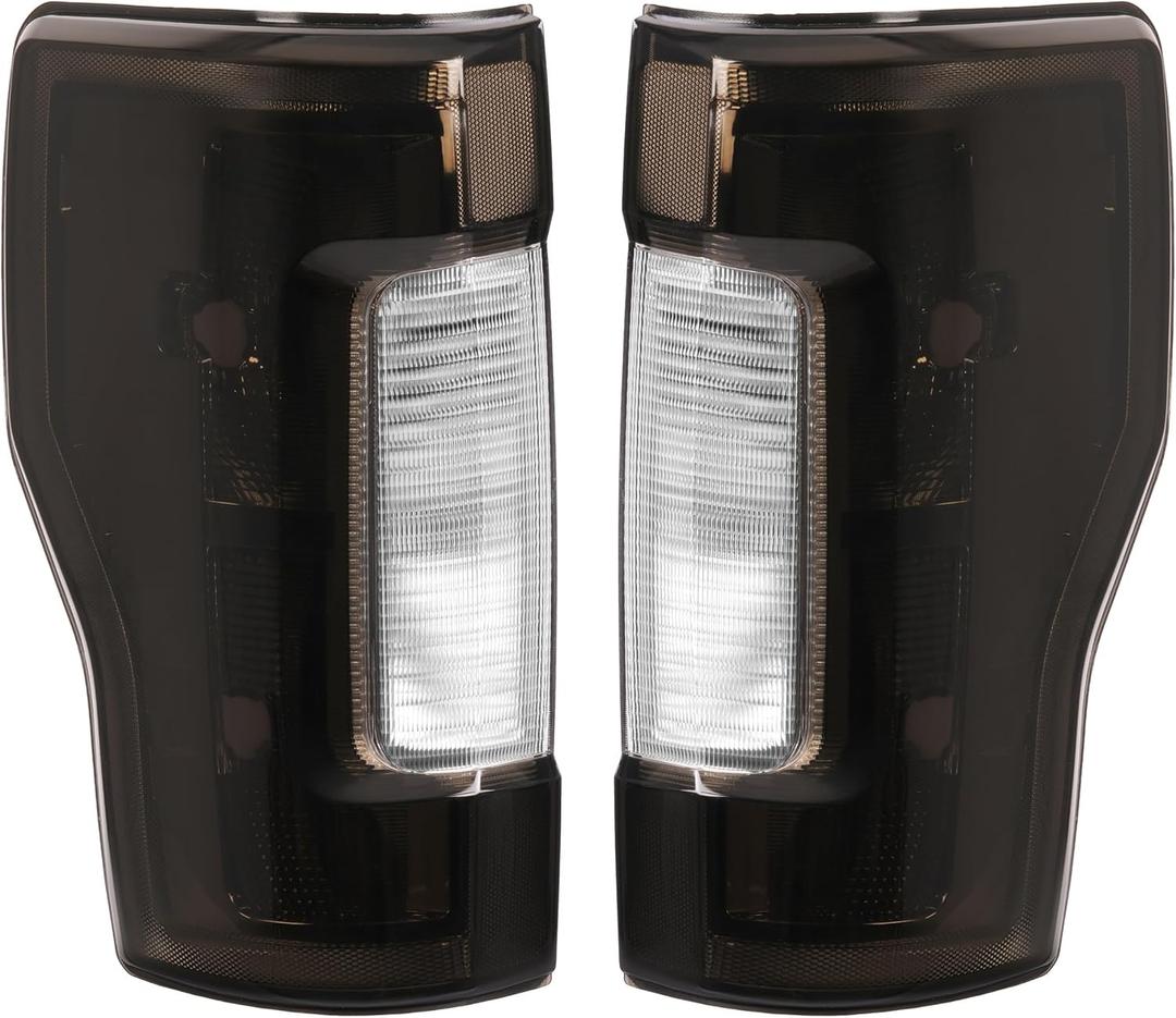 HECASA Pair Tail Light Compatible with 2017-2019 Ford F250 F350 F450 Super Duty Pickup Truck Replacement for FO2800256 FO2801256 Tail Rear Lamp w/o Blind Spot Smoke Lens Chrome Housing LH&RH