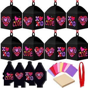 Maitys 16 Sets Valentine's Day Themed Paper Lantern Craft Kit for Adults, Cute Love Heart DIY Lanterns with Tissue Paper Glue Handcrafts for Home Activities Romantic Cultural Ornaments Decorations