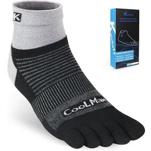 KWUKOTY 4 Pairs COOLMAX CORE Lightweight Sport Toe Running Quarter Socks - Men's 4-7, Women's 5-8