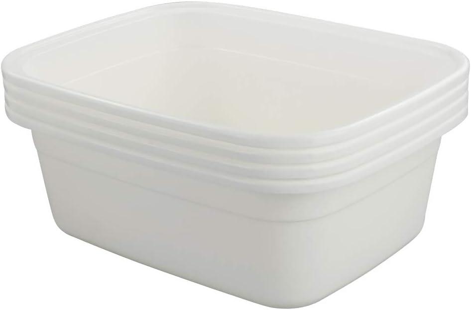 12 Quart Plastic Wash Basin, 4 Pack Dish Pan, White