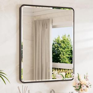 TETOTE Black Mirrors for Wall 30 x 36 Beveled Edge Tempered Glass, Rounded Corner Rectangle Framed Mirror for Modern Bathroom, Living Room, Bedroom, Entryway
