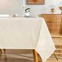 Karseteli Natural Linen Rectangle Tablecloth, 2 Pack Slubby Textured Fall Lightweight Table Cloth 60 x 84 Inch, Water Resistant Stain Resistant Farmhouse Burlap Table Cover for Kitchen Dining Room, Ivory
