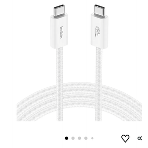 Belkin USB C to USB C Cable, 6.6ft, 60W - Type C Charger, iPhone Charger Cord, Soft, Braided, Flexible for iPhone 17, Galaxy S25, Pixel 10, Airpods, iPad Pro, Tablet & More, Travel Essentials - White