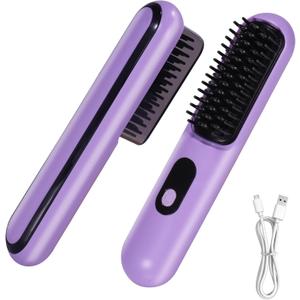 Cordless Hair Straightener Brush, Mini Portable Straightening Brush for Travel, USB Rechargeable Negative Ion Hot Comb Straightener for Lightweight Carry, Handbag Storage, Touch Up, Busy Commute (Purple) Cordless Hair Straightener Brush, Mini Portable Straightening Brush for Travel, USB Rechargeable Negative Ion Hot Comb Straightener for Lightweight Carry, Handbag Storage, Touch Up, Busy Commute (Purple)