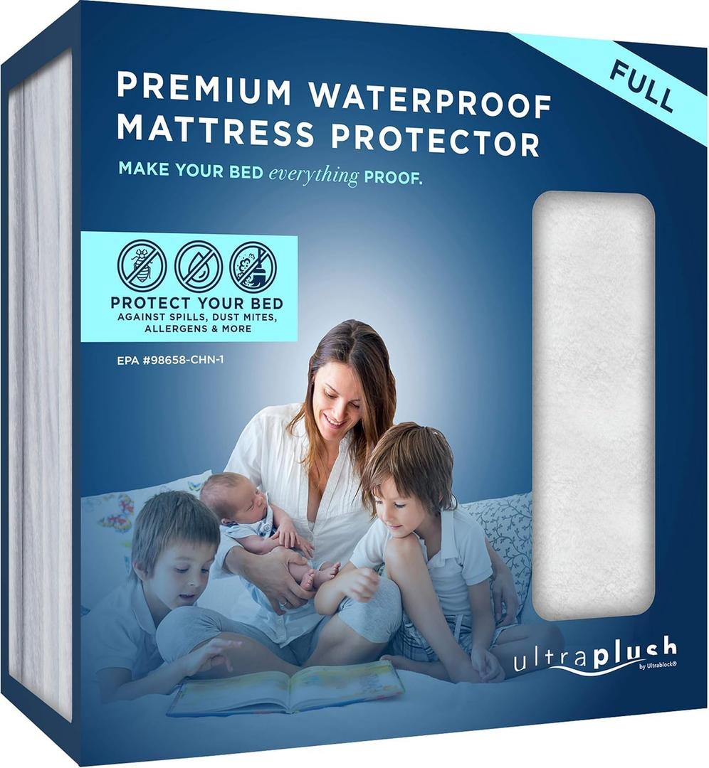 Premium Waterproof Mattress Protector (Full)  Breathable, Vinyl Free, Noiseless Mattress Cover, Fitted Style with Deep Pockets (15-18"), Bedwetting, Dorm Room Essentials