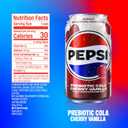 Pepsi Prebiotic Cola, Cherry Vanilla, 12 fl oz Cans (8 Pack), 30 Calories, 5g Prebiotic Fiber, 5g Sugar, Soda Pop Cola