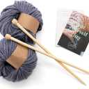 Blanket Knitting Kit - Chunky Comfort Blanket Knit Kit - Includes 7 Balls of Chunky Yarn, Bamboo Knitting Needle and Knit Guide - Mindfulness and Relaxation Gift Set for Women