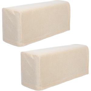 2PCS Chair Arm Protectors Sofa Armrest Cover Stretch Armrest Covers Stretch Armchair Slipcover Protector Anti- Stain Armchair Slipcover Elastic Home Office Recliner Couch Loveseat Cloth (Rice White) (Beige)