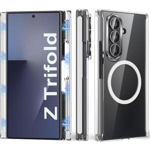for Galaxy Z Trifold Case Compatible with MagSafe, Bulit-in Dual Hinge Protection & Strong Magnetic Ring, Crystal Anti-Yellowing Slim Thin Phone Cover for Samsung Galaxy Z Trifold (Clear)