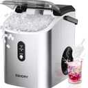 EUHOMY Nugget Ice Maker Countertop with Handle, Ready in 6 Mins, 34lbs Per Day, Removable Top Cover, Auto-Cleaning, Portable Sonic Ice Maker with Basket and Scoop, for Home/Party/RV/Camping (Silver) (Steel Light Silver)